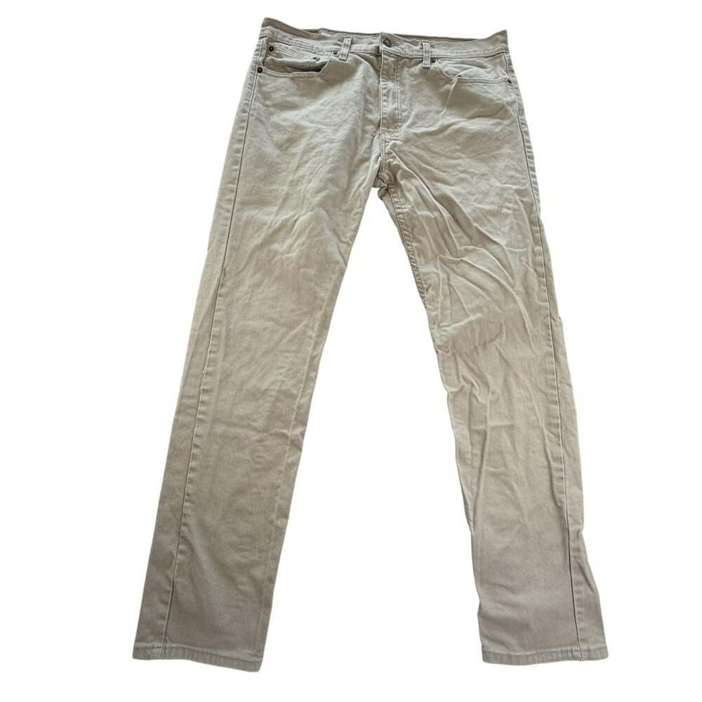 Levis 502 Jeans Mens FIT 37x31 Beige Tapered Stretch Denim Water Less Light Wash